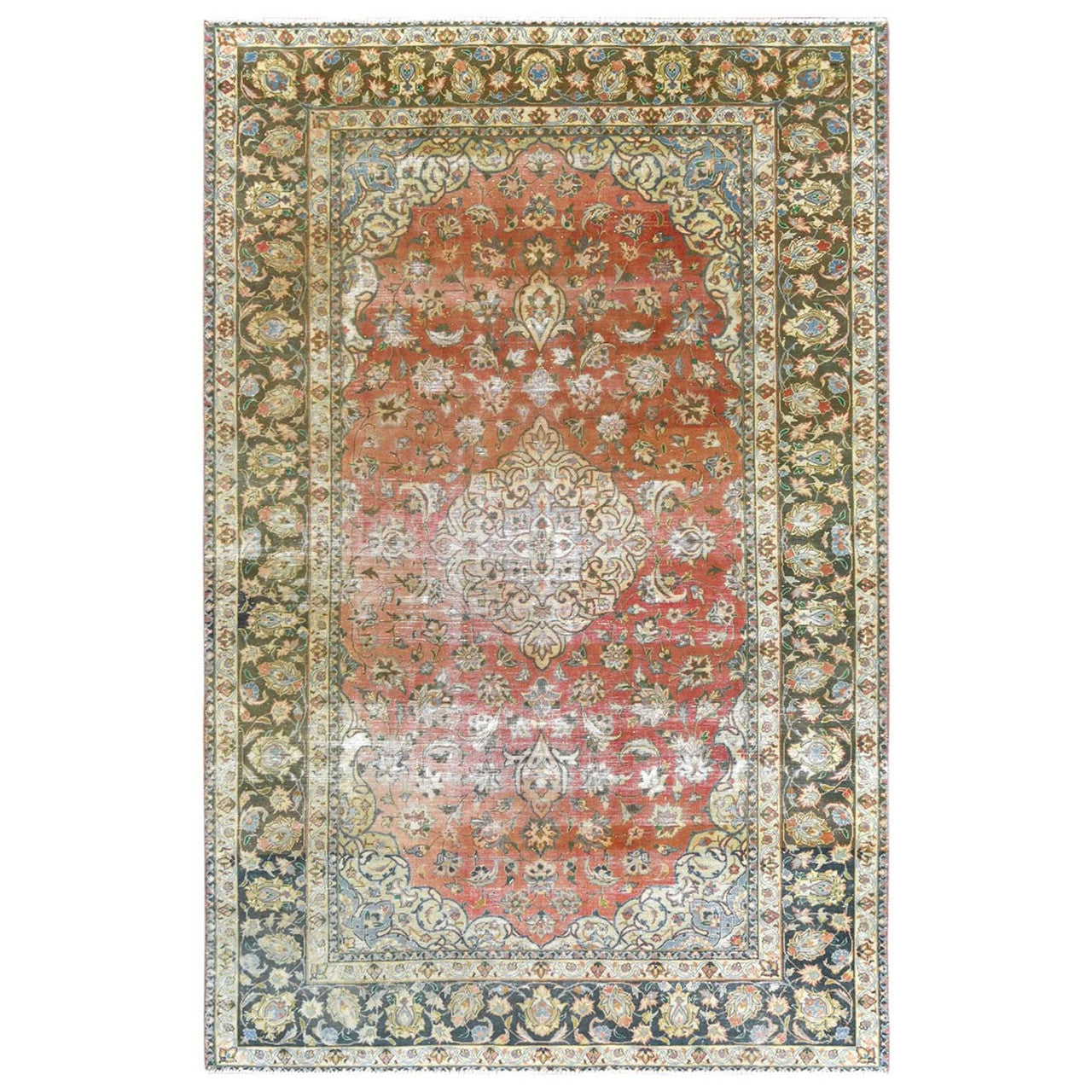 Brown 6'10" x 10'6" Overdyed & Vintage Worn Hand knotted Wool Rug - Sku: O061630