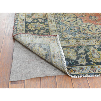 Overdyed & Vintage Worn Wool Hand Knotted Rug Brown Green 6.10X10.6 -O061630