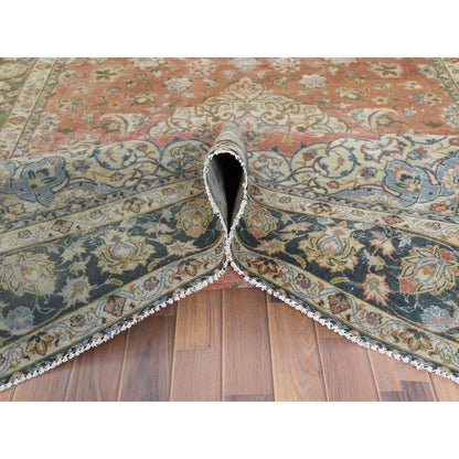 Overdyed & Vintage Worn Wool Hand Knotted Rug Brown Green 6.10X10.6 -O061630