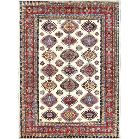 Kazak Wool Hand Knotted Rug Ivory Red 8.8X11.10 -O061652