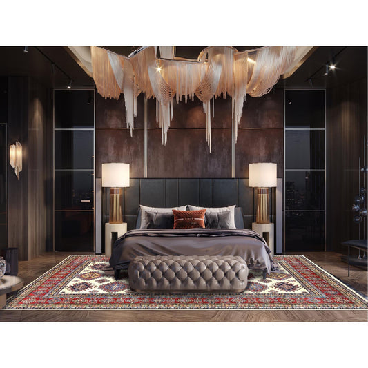 Kazak Wool Hand Knotted Rug Ivory Red 8.8X11.10 -O061652