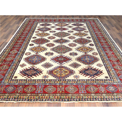 Kazak Wool Hand Knotted Rug Ivory Red 8.8X11.10 -O061652