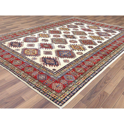 Kazak Wool Hand Knotted Rug Ivory Red 8.8X11.10 -O061652