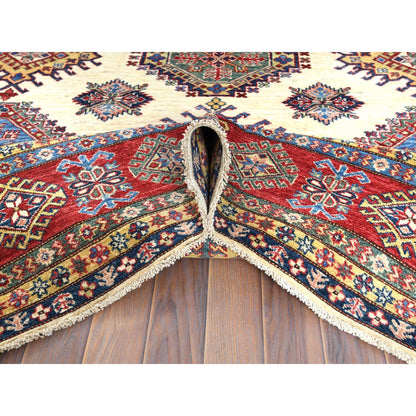 Kazak Wool Hand Knotted Rug Ivory Red 8.8X11.10 -O061652