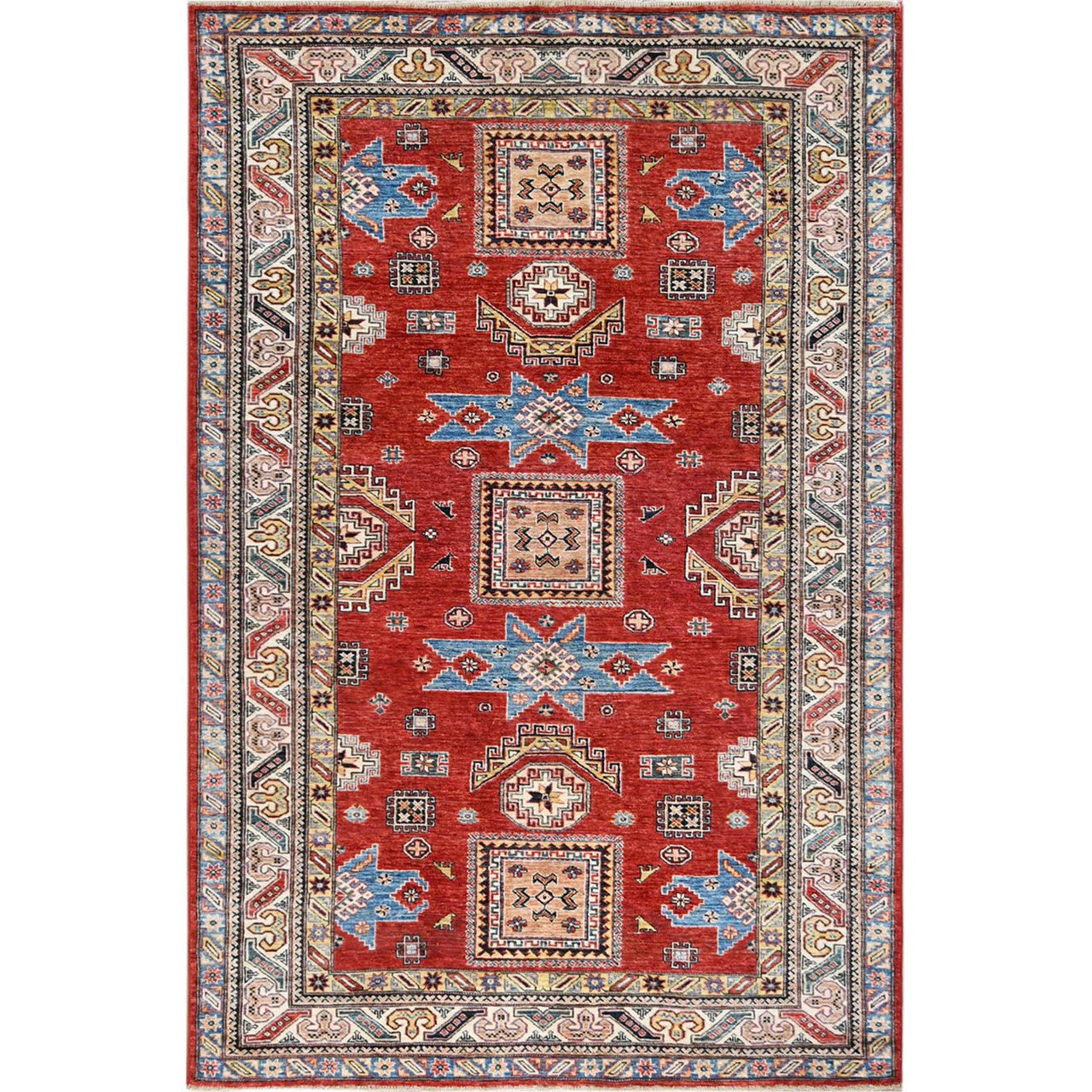 Red 6'0" x 9'0" Kazak Hand knotted Wool Rug - Sku: O061657