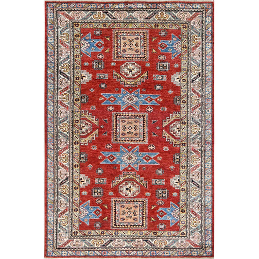Kazak Wool Hand Knotted Rug Red Ivory 6.0X9.0 -O061657