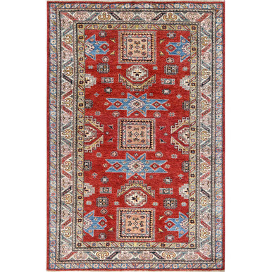 Kazak Wool Hand Knotted Rug Red Ivory 6.0X9.0 -O061657