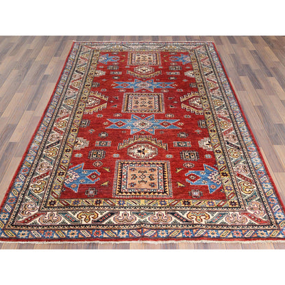 Kazak Wool Hand Knotted Rug Red Ivory 6.0X9.0 -O061657