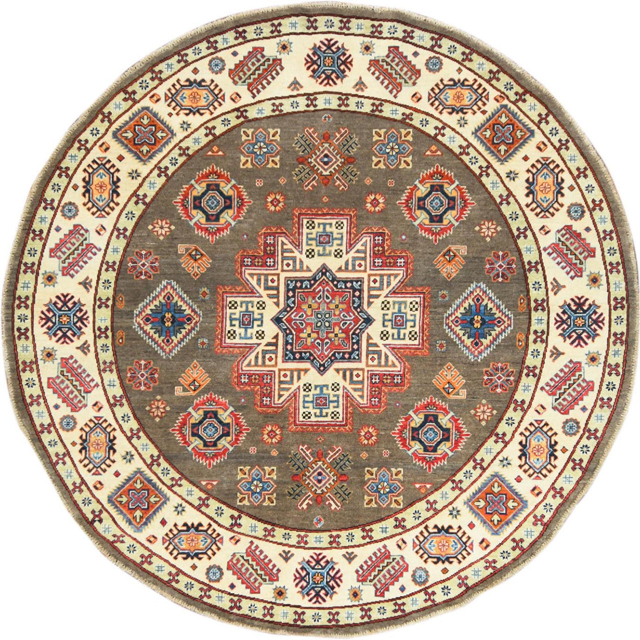 Kazak Wool Hand Knotted Rug Brown Ivory 8.0X7.10 -O061678