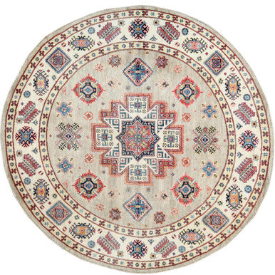 Kazak Wool Hand Knotted Rug Beige Ivory 7.9X7.10 -O061682