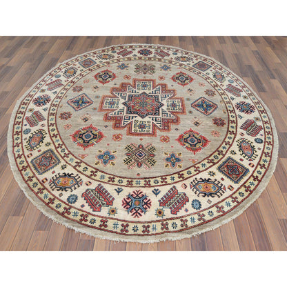Kazak Wool Hand Knotted Rug Beige Ivory 7.9X7.10 -O061682