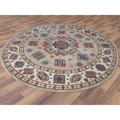 Kazak Wool Hand Knotted Rug Beige Ivory 7.9X7.10 -O061682