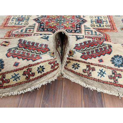 Kazak Wool Hand Knotted Rug Beige Ivory 7.9X7.10 -O061682