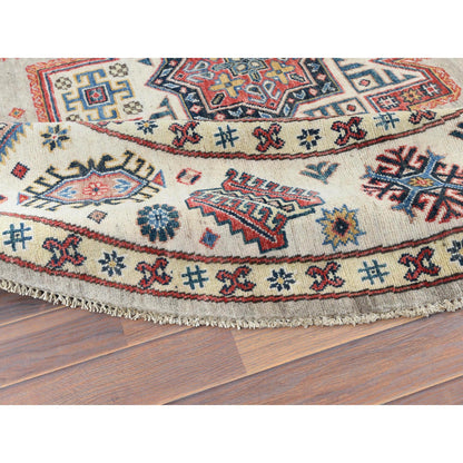 Kazak Wool Hand Knotted Rug Beige Ivory 7.9X7.10 -O061682