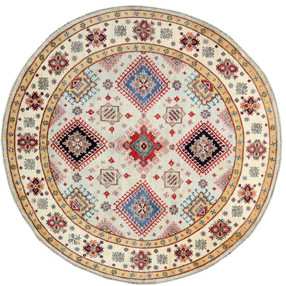 Kazak Wool Hand Knotted Rug Ivory Ivory 7.9X8.0 -O061697