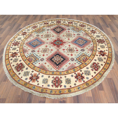 Kazak Wool Hand Knotted Rug Ivory Ivory 7.9X8.0 -O061697