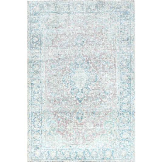 Overdyed & Vintage Worn Wool Hand Knotted Rug Red Blue 8.1X12.0 -O061707