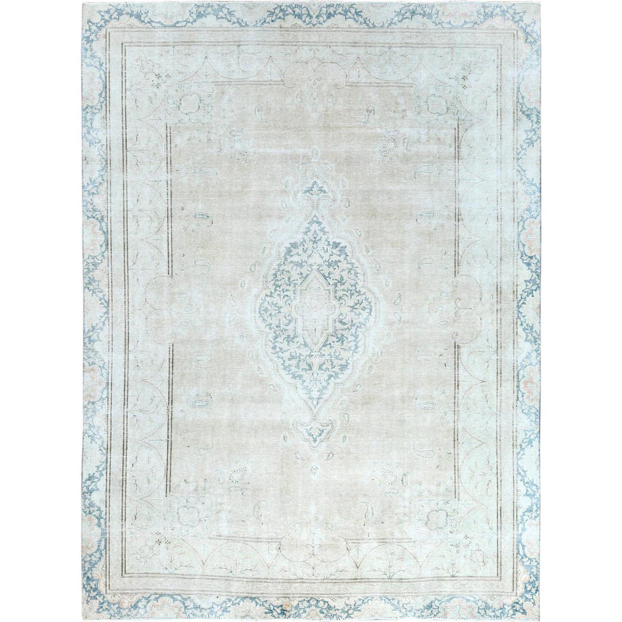 Ivory 8'3" x 11'1" Overdyed & Vintage Worn Hand knotted Wool Rug - Sku: O061708