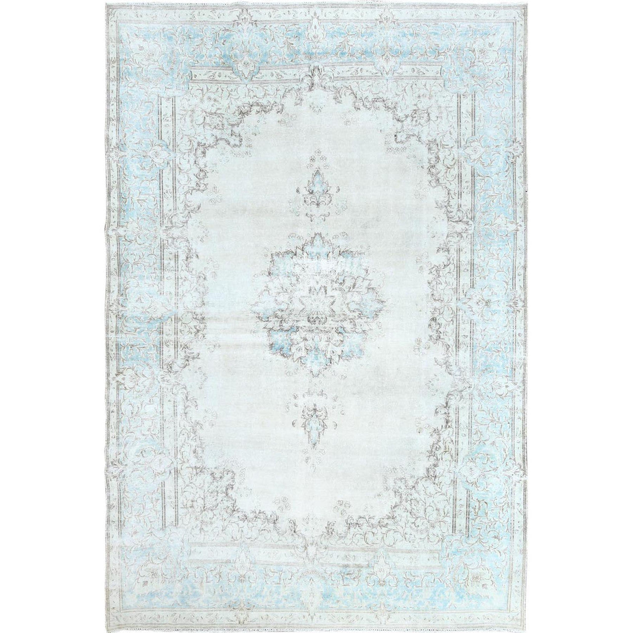 Ivory 9'1" x 13'4" Overdyed & Vintage Worn Hand knotted Wool Rug - Sku: O061712