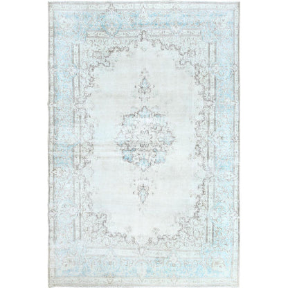 Overdyed & Vintage Worn Wool Hand Knotted Rug Ivory Blue 9.1X13.4 -O061712