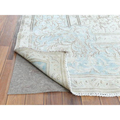 Overdyed & Vintage Worn Wool Hand Knotted Rug Ivory Blue 9.1X13.4 -O061712