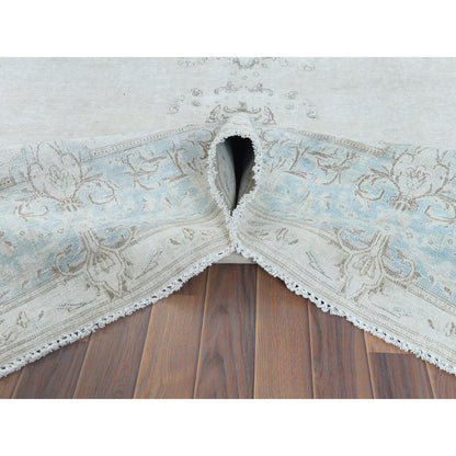 Overdyed & Vintage Worn Wool Hand Knotted Rug Ivory Blue 9.1X13.4 -O061712