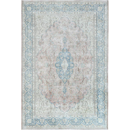Overdyed & Vintage Worn Wool Hand Knotted Rug Red Blue 7.0X10.4 -O061719