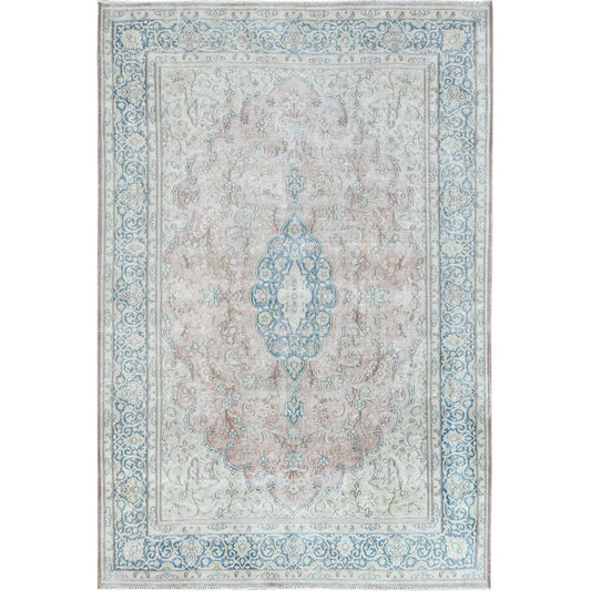 Overdyed & Vintage Worn Wool Hand Knotted Rug Red Blue 7.0X10.4 -O061719