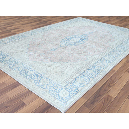 Overdyed & Vintage Worn Wool Hand Knotted Rug Red Blue 7.0X10.4 -O061719