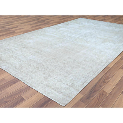 Overdyed & Vintage Worn Wool Hand Knotted Rug Beige Beige 7.6X12.10 -O061724