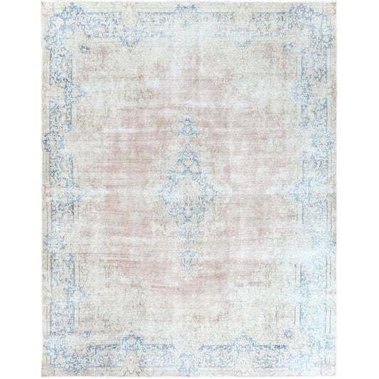 Overdyed & Vintage Worn Wool Hand Knotted Rug Red Blue 9.8X12.9 -O061728