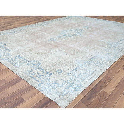 Overdyed & Vintage Worn Wool Hand Knotted Rug Red Blue 9.8X12.9 -O061728