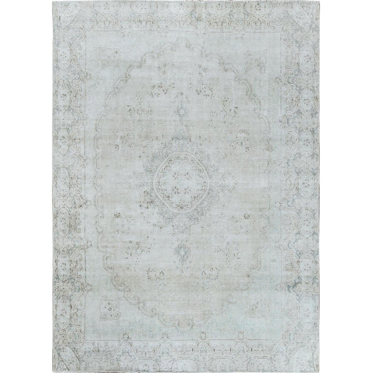 Ivory 8'8" x 12'0" Overdyed & Vintage Worn Hand knotted Wool Rug - Sku: O061734