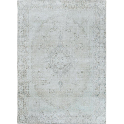Overdyed & Vintage Worn Wool Hand Knotted Rug Ivory Ivory 8.8X12.0 -O061734