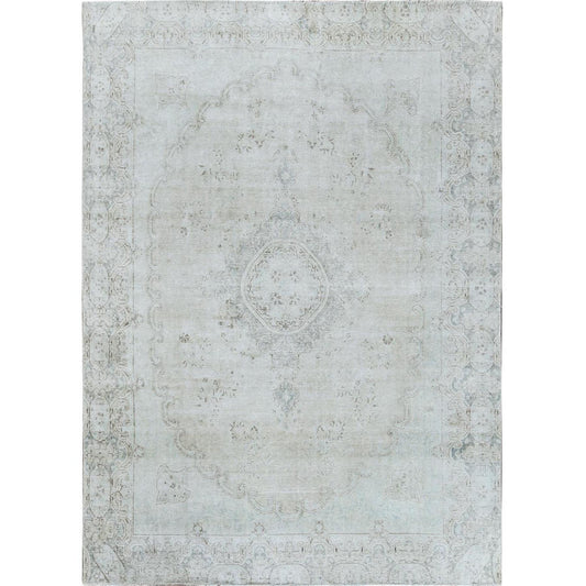 Overdyed & Vintage Worn Wool Hand Knotted Rug Ivory Ivory 8.8X12.0 -O061734