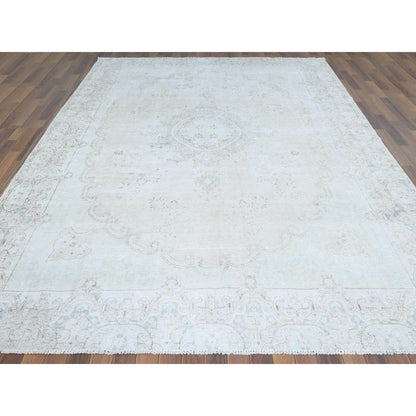 Overdyed & Vintage Worn Wool Hand Knotted Rug Ivory Ivory 8.8X12.0 -O061734