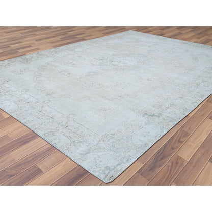 Overdyed & Vintage Worn Wool Hand Knotted Rug Ivory Ivory 8.8X12.0 -O061734