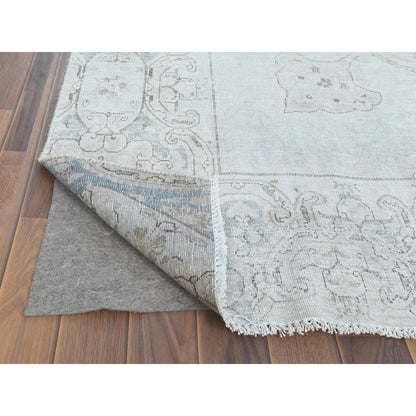 Overdyed & Vintage Worn Wool Hand Knotted Rug Ivory Ivory 8.8X12.0 -O061734