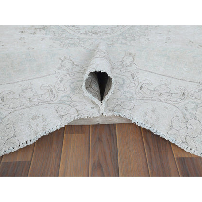 Overdyed & Vintage Worn Wool Hand Knotted Rug Ivory Ivory 8.8X12.0 -O061734