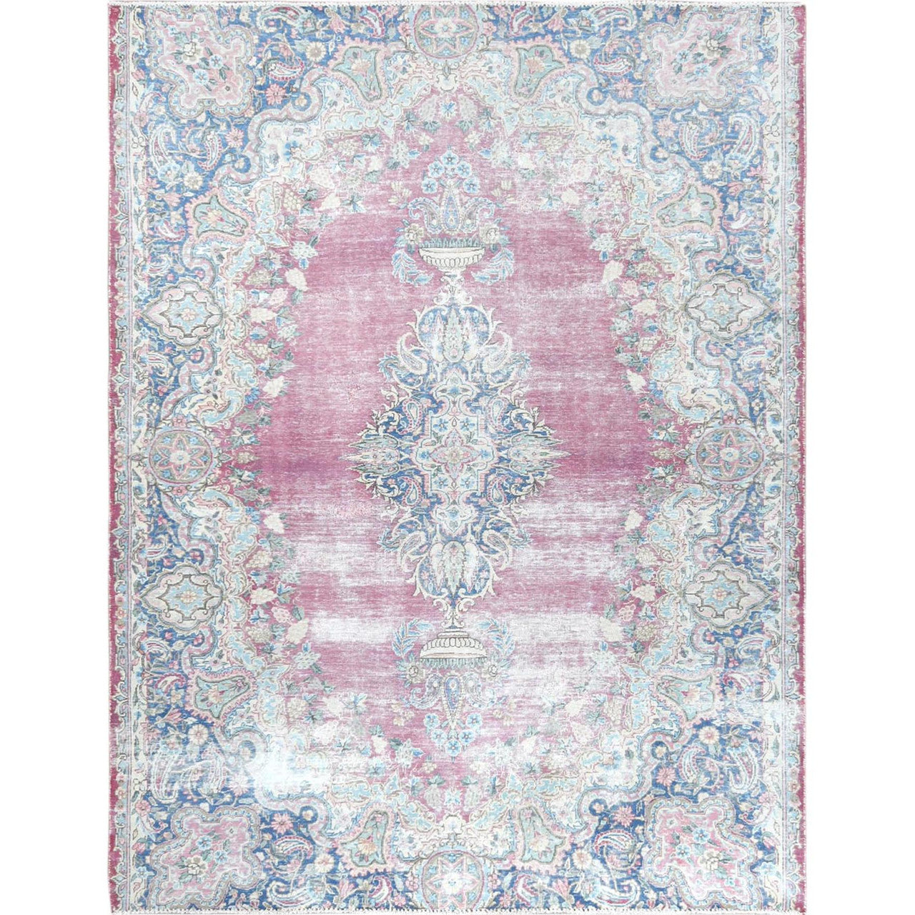 Pink 6'7" x 8'7" Overdyed & Vintage Worn Hand knotted Wool Rug - Sku: O061744