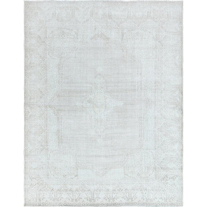 Overdyed & Vintage Worn Wool Hand Knotted Rug Ivory Ivory 9.6X12.5 -O061793