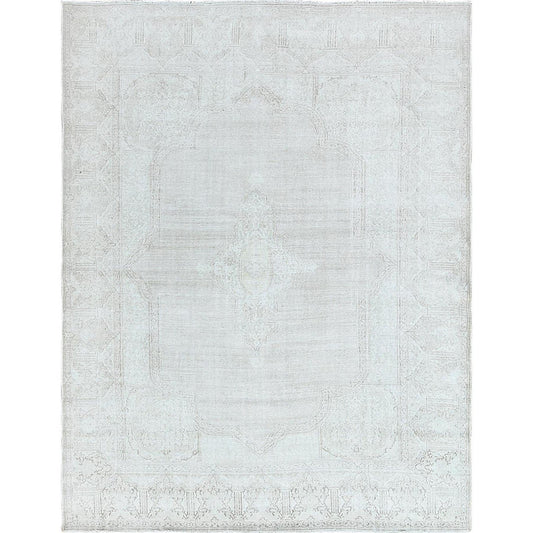 Overdyed & Vintage Worn Wool Hand Knotted Rug Ivory Ivory 9.6X12.5 -O061793