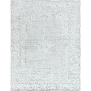 Overdyed & Vintage Worn Wool Hand Knotted Rug Ivory Ivory 9.6X12.5 -O061793