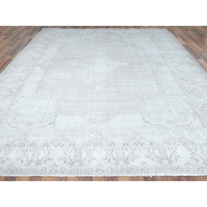 Overdyed & Vintage Worn Wool Hand Knotted Rug Ivory Ivory 9.6X12.5 -O061793