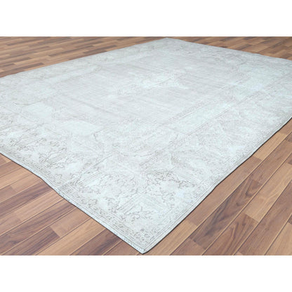 Overdyed & Vintage Worn Wool Hand Knotted Rug Ivory Ivory 9.6X12.5 -O061793
