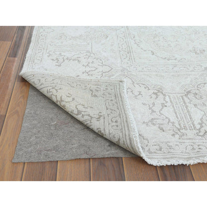 Overdyed & Vintage Worn Wool Hand Knotted Rug Ivory Ivory 9.6X12.5 -O061793