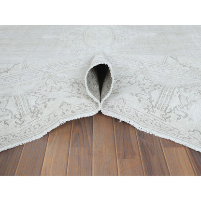 Overdyed & Vintage Worn Wool Hand Knotted Rug Ivory Ivory 9.6X12.5 -O061793