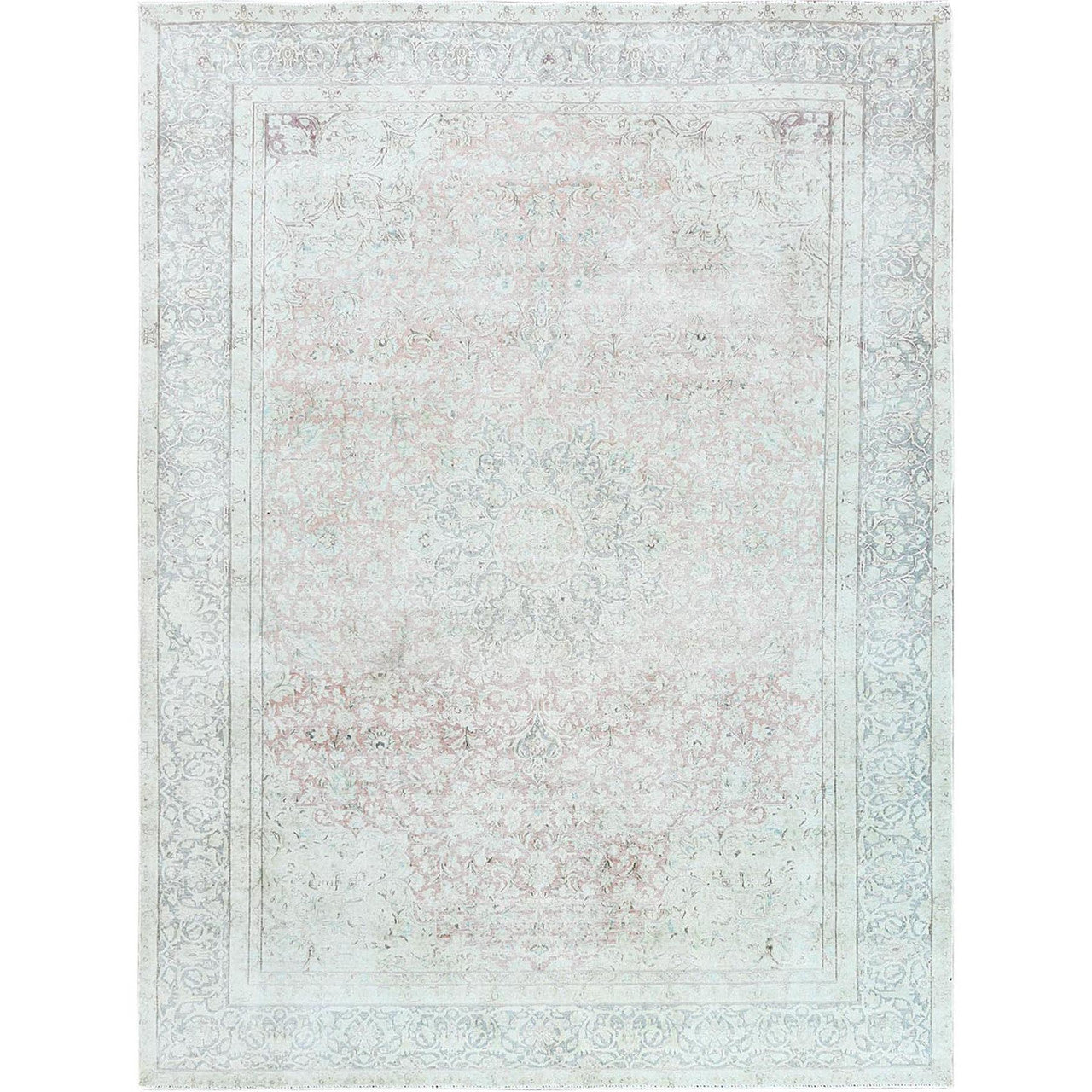 Overdyed & Vintage Worn Wool Hand Knotted Rug Ivory Gray 9.8X12.10 -O061795