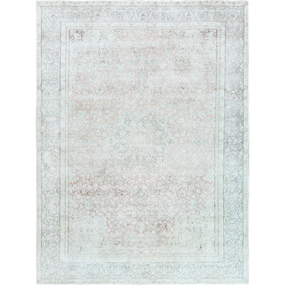 Overdyed & Vintage Worn Wool Hand Knotted Rug Ivory Gray 9.8X12.10 -O061795