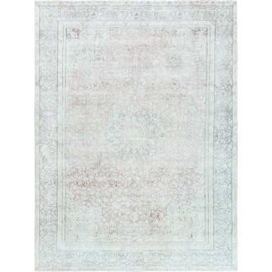 Overdyed & Vintage Worn Wool Hand Knotted Rug Ivory Gray 9.8X12.10 -O061795